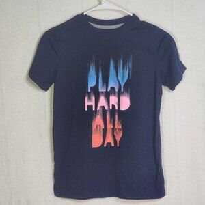 Xersion Navy Blue with Blue Pink Red Ombre Melting Cotton Poly SS Tee Sz M 10/12